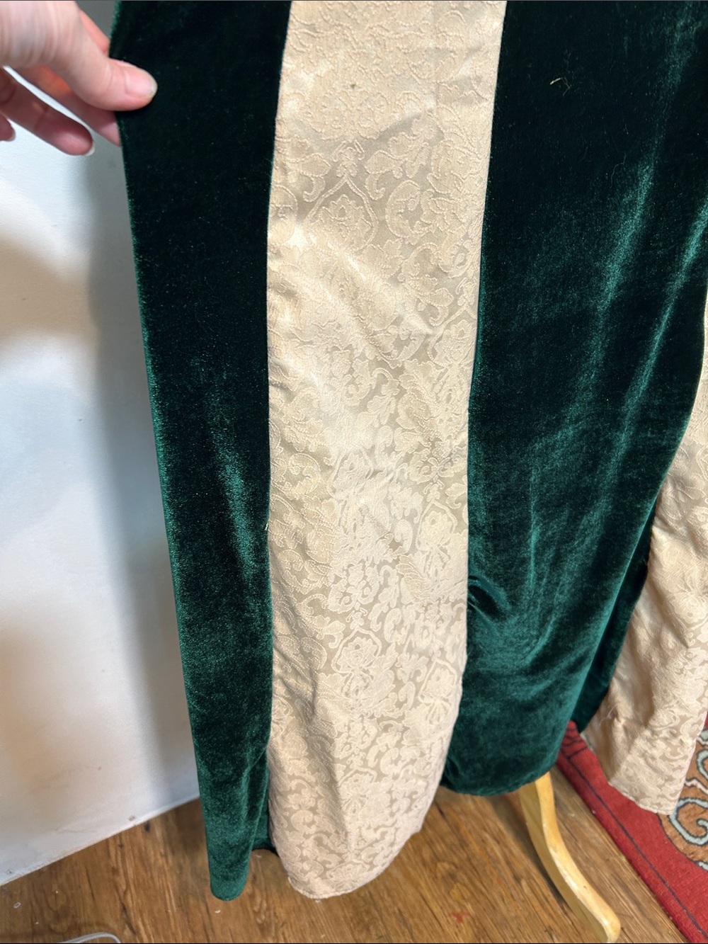 Vintage Green Velvet Renaissance Medieval Bell Sleeve Maxi Dress - Picture 7 of 13